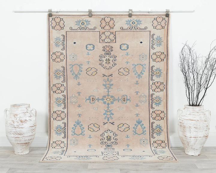 Multicolor Turkish Oushak Rug 4' 5" x 6' 5" Hand-Knotted | No. VR46517