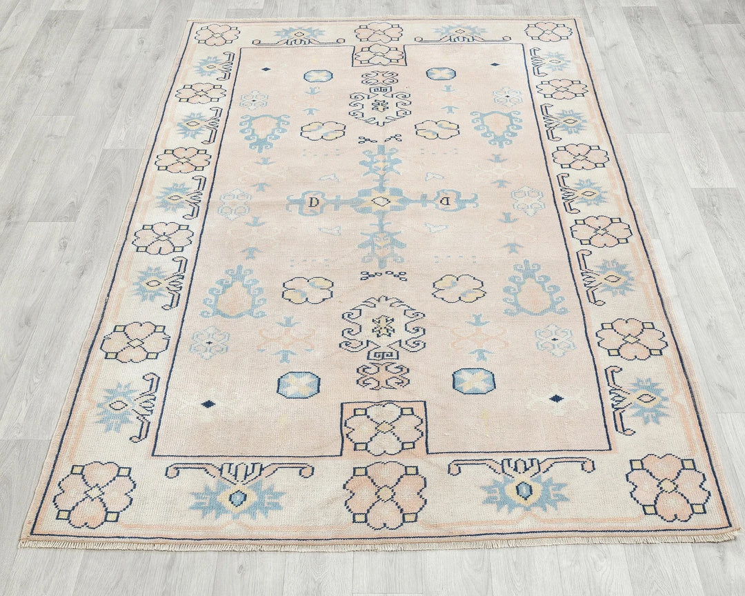 Multicolor Turkish Oushak Rug 4' 5" x 6' 5" Hand-Knotted | No. VR46517