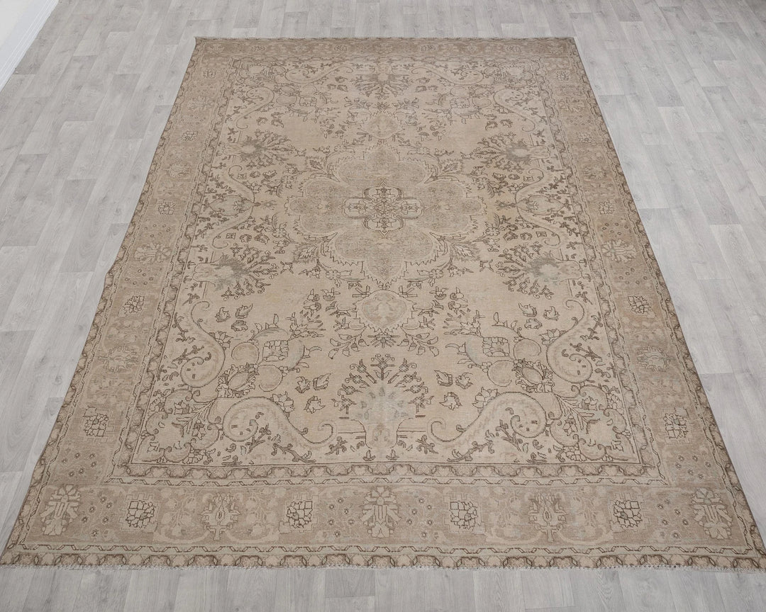 Beige Turkish Oushak Rug 9'6" x 12'6" Hand-Knotted | No. VR46551