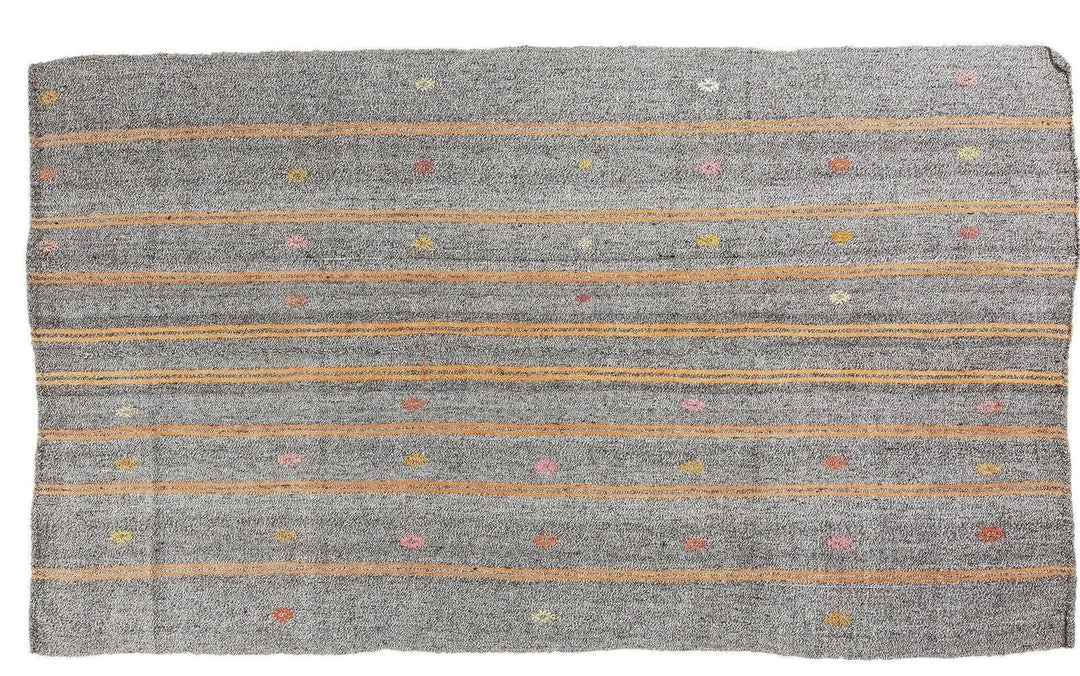 Gray Turkish Kilim Rug 5' 7" x 9' 2" Flat-Weave | No. VR46693