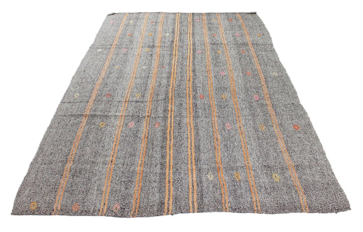 Gray Turkish Kilim Rug 5' 7" x 9' 2" Flat-Weave | No. VR46693