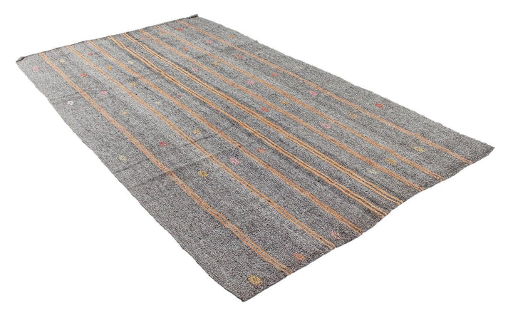Gray Turkish Kilim Rug 5' 7" x 9' 2" Flat-Weave | No. VR46693