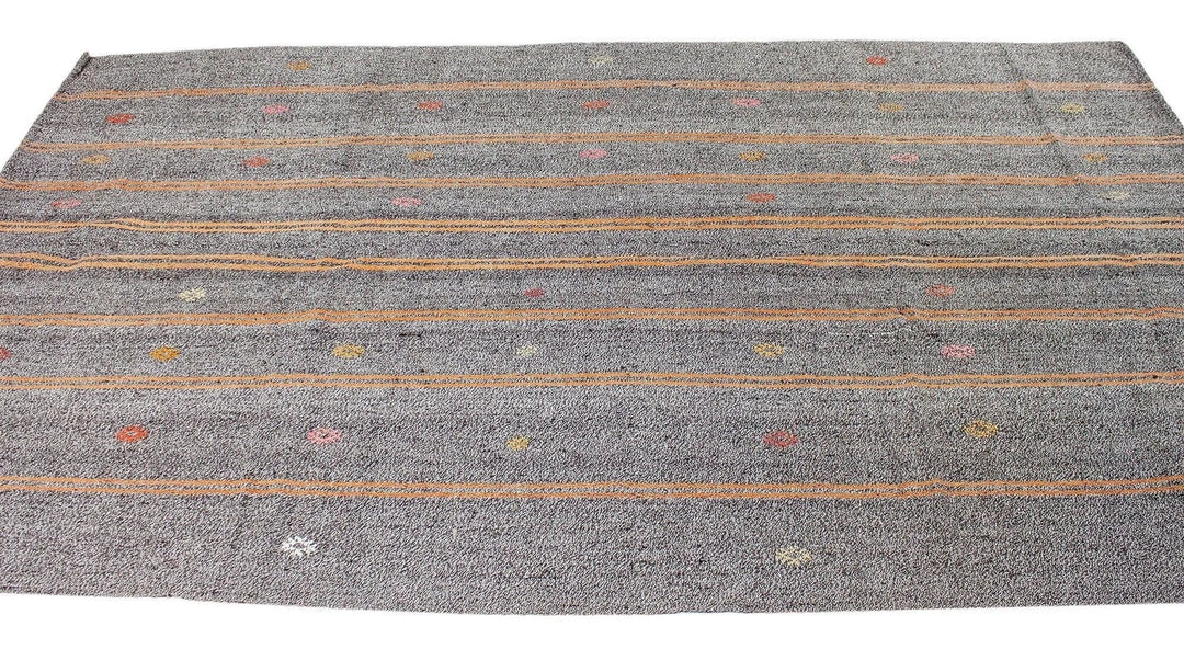 Gray Turkish Kilim Rug 5' 7" x 9' 2" Flat-Weave | No. VR46693