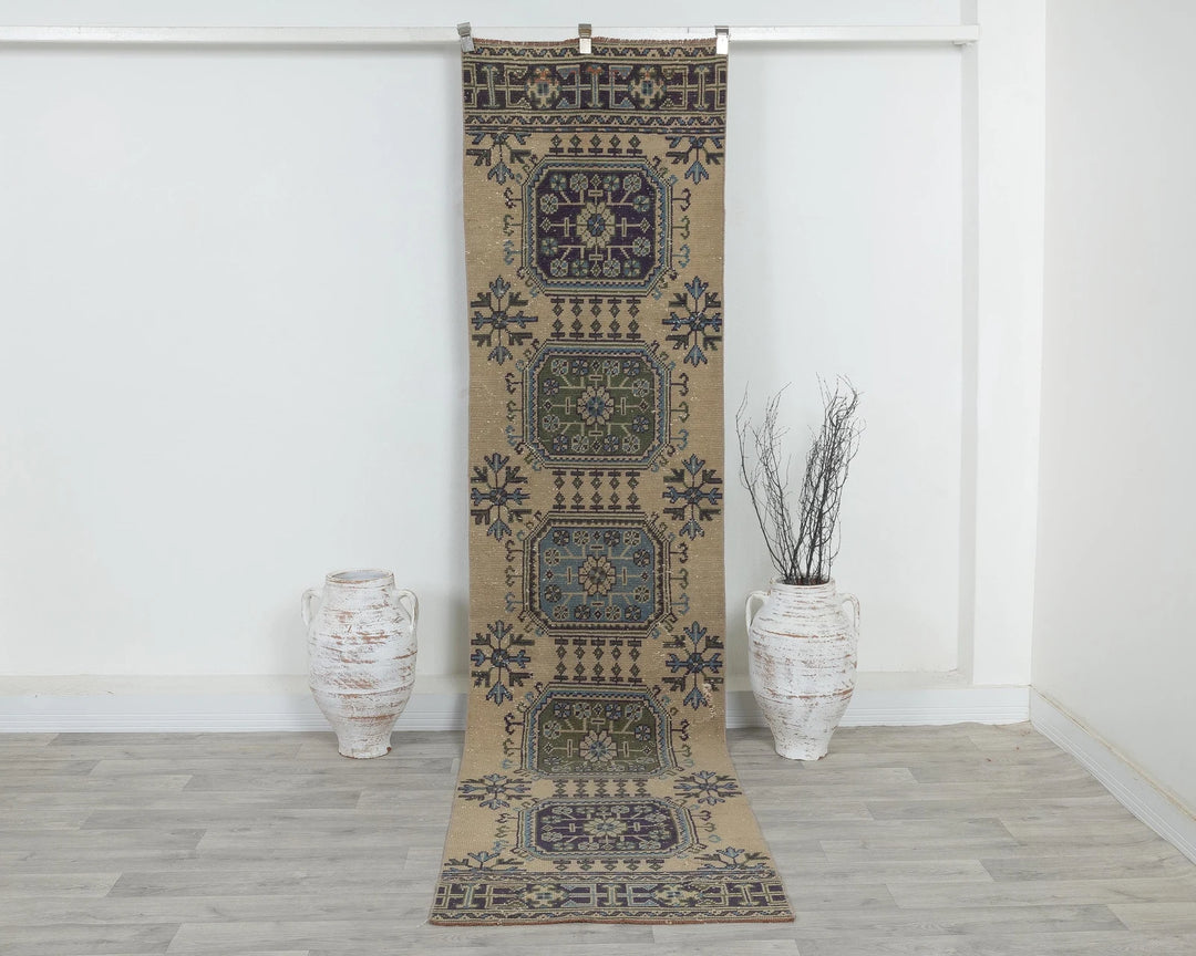Multicolor Turkish Oushak Rug 2'6" x 10'2" Hand-Knotted