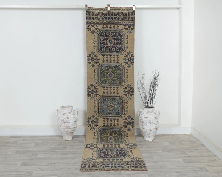 Multicolor Turkish Oushak Rug 2'6" x 10'2" Hand-Knotted