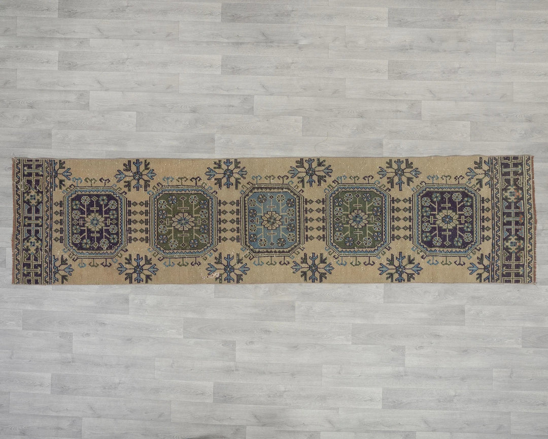 Multicolor Turkish Oushak Rug 2'6" x 10'2" Hand-Knotted view 9
