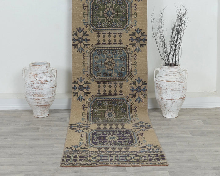 Multicolor Turkish Oushak Rug 2'6" x 10'2" Hand-Knotted detail