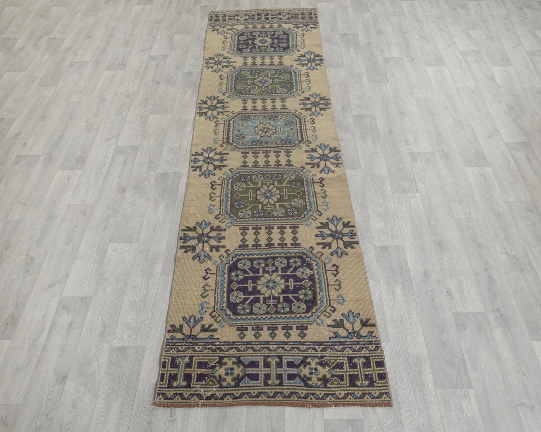 Multicolor Turkish Oushak Rug 2'6" x 10'2" Hand-Knotted reverse