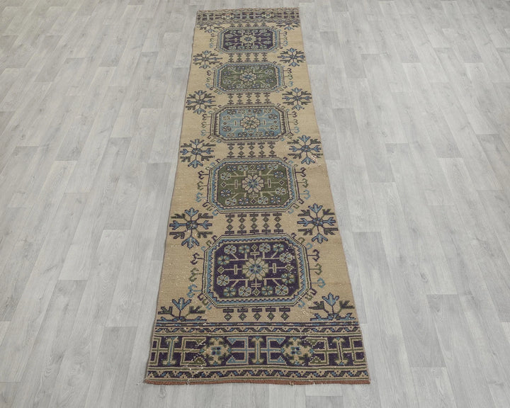 Multicolor Turkish Oushak Rug 2'6" x 10'2" Hand-Knotted reverse