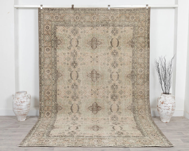 Beige Turkish Oushak Rug 6' 11" x 10' 2" Hand-Knotted | No. VR46919