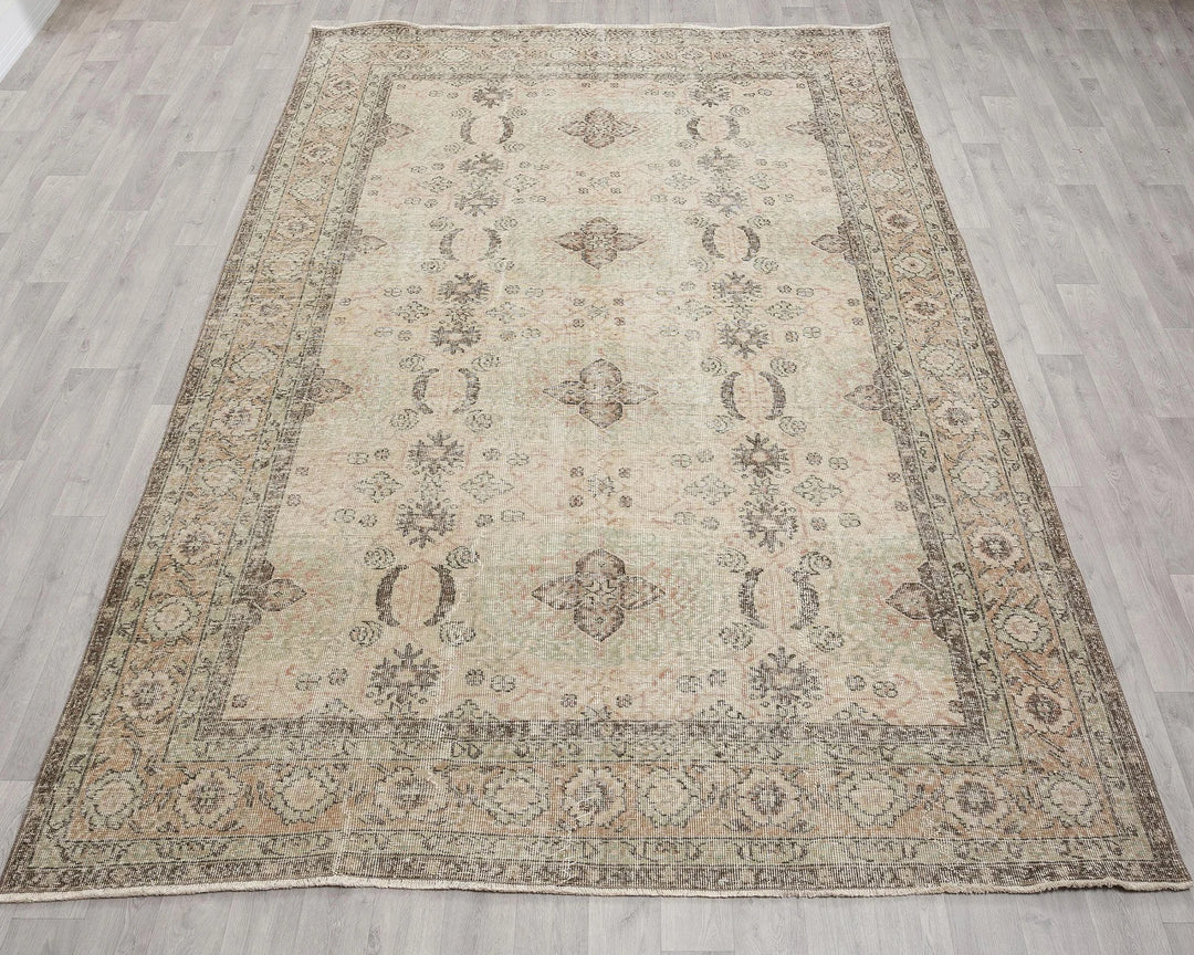 Beige Turkish Oushak Rug 6' 11" x 10' 2" Hand-Knotted | No. VR46919