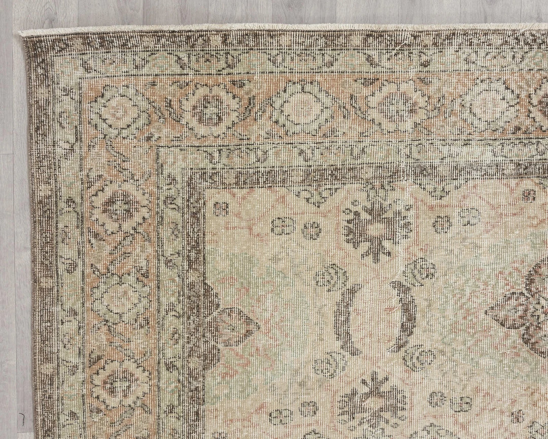 Beige Turkish Oushak Rug 6' 11" x 10' 2" Hand-Knotted | No. VR46919