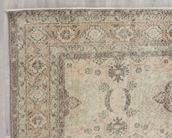 Beige Turkish Oushak Rug 6' 11" x 10' 2" Hand-Knotted | No. VR46919