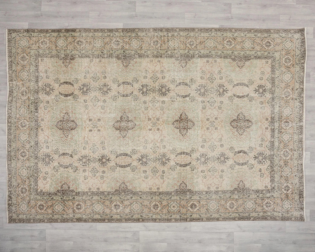 Beige Turkish Oushak Rug 6' 11" x 10' 2" Hand-Knotted | No. VR46919