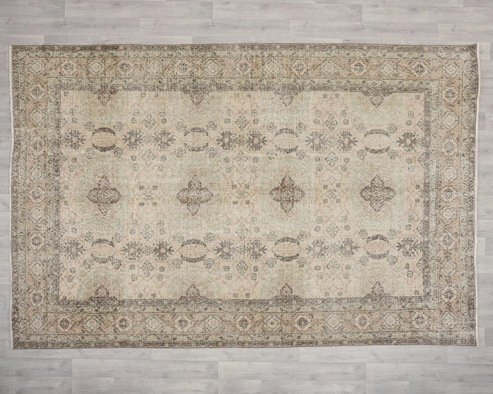 Beige Turkish Oushak Rug 6' 11" x 10' 2" Hand-Knotted | No. VR46919