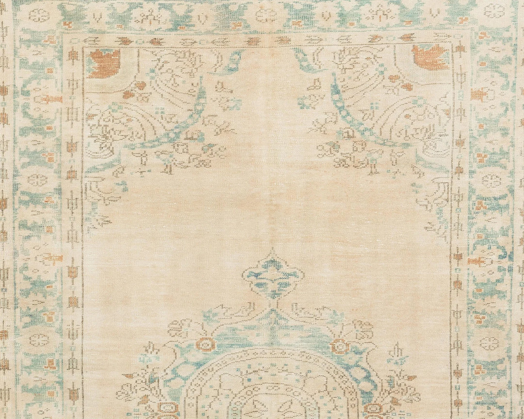 Beige Turkish Oushak Rug 9' 6" x 6' 1" Hand-Knotted | No. VR47085