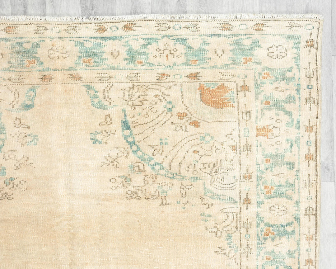 Beige Turkish Oushak Rug 9' 6" x 6' 1" Hand-Knotted | No. VR47085
