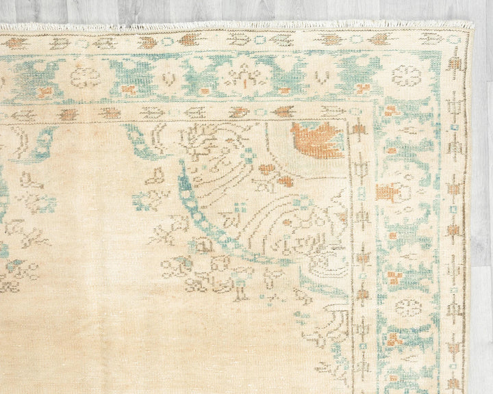 Beige Turkish Oushak Rug 9' 6" x 6' 1" Hand-Knotted | No. VR47085