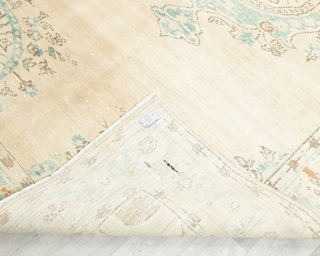 Beige Turkish Oushak Rug 9' 6" x 6' 1" Hand-Knotted | No. VR47085