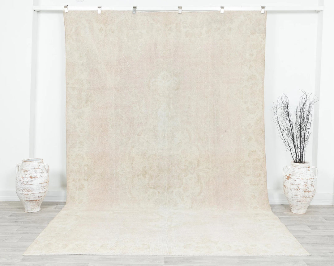 Beige Turkish Oushak Rug 6'11" x 10'6" Hand-Knotted | No. VR47131