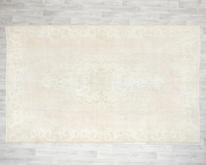Beige Turkish Oushak Rug 6'11" x 10'6" Hand-Knotted | No. VR47131