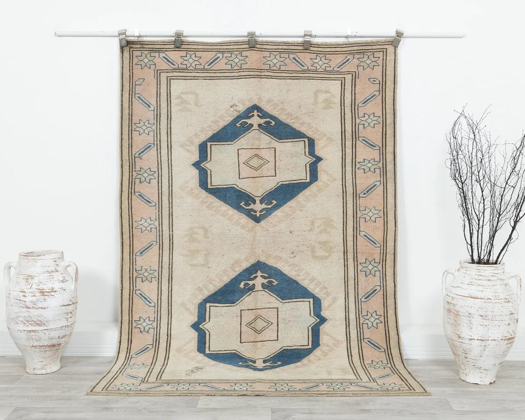 Blue Turkish Oushak Rug 6'5" x 4'6" Hand-Knotted | No. VR47550