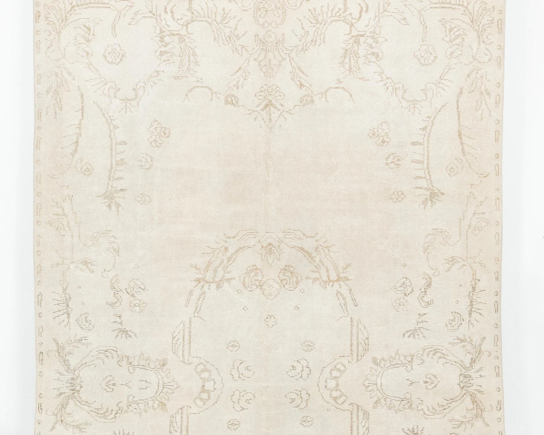 Beige Turkish Oushak Rug 6'1" x 10'1" Hand-Knotted | No. VR47625