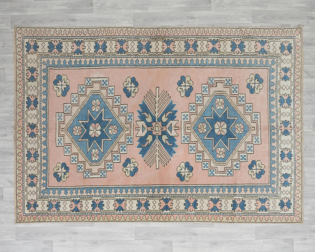 Multicolor Turkish Oushak Rug 5' 11" x 7' 10" Hand-Knotted close-up