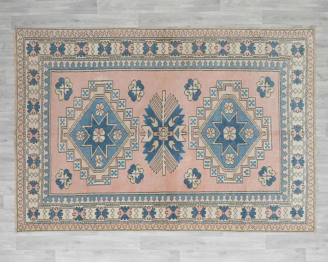 Multicolor Turkish Oushak Rug 5' 11" x 7' 10" Hand-Knotted pattern