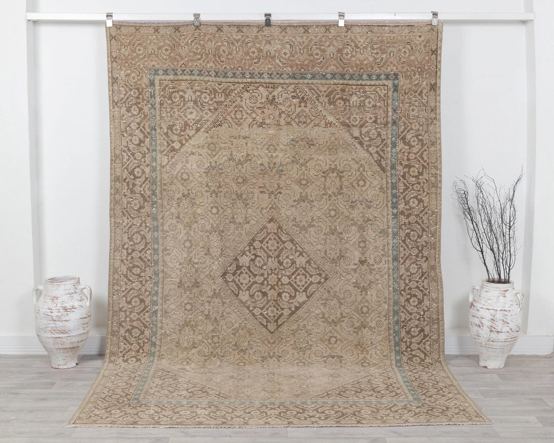 Beige Turkish Oushak Rug 6'9" x 9'8" Hand-Knotted | No. VR47879