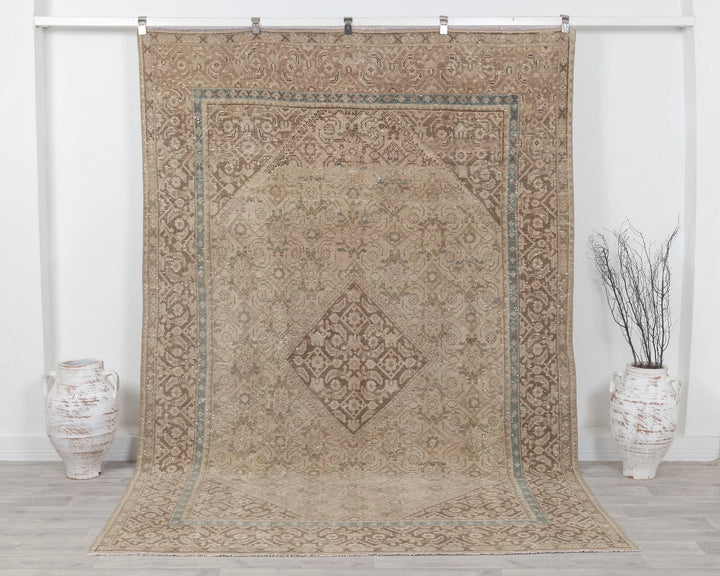 Beige Turkish Oushak Rug 6'9" x 9'8" Hand-Knotted | No. VR47879