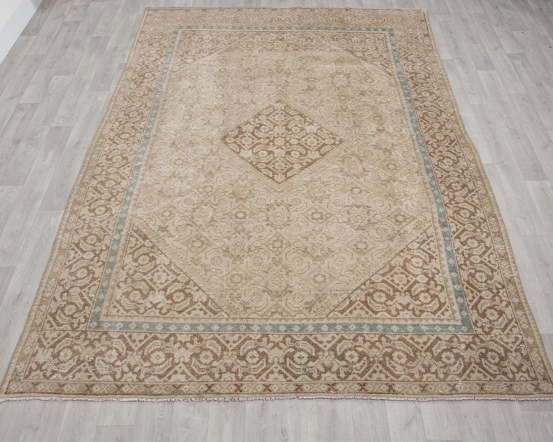 Beige Turkish Oushak Rug 6'9" x 9'8" Hand-Knotted | No. VR47879