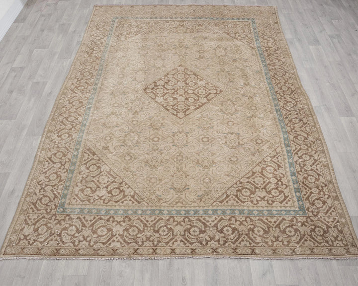 Beige Turkish Oushak Rug 6'9" x 9'8" Hand-Knotted | No. VR47879