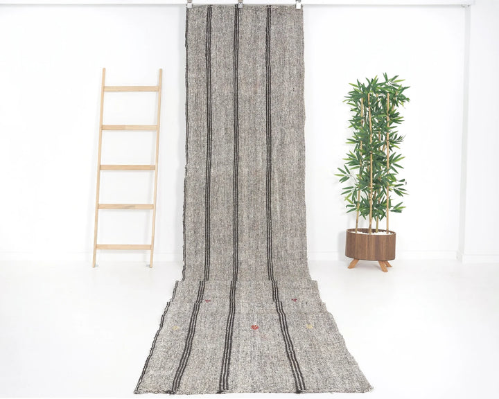 Gray Turkish Kilim Rug 2'11" x 15'6" Flat-Weave | No. VR48213
