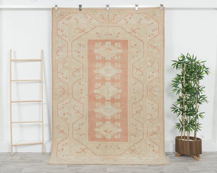 Beige Turkish Oushak Rug 5'1" x 7'7" Hand-Knotted | No. VR48243