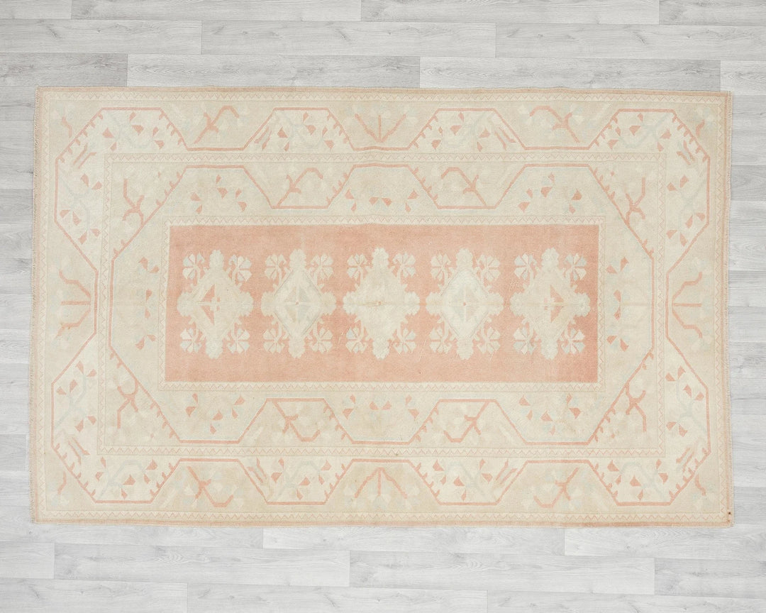 Beige Turkish Oushak Rug 5'1" x 7'7" Hand-Knotted | No. VR48243
