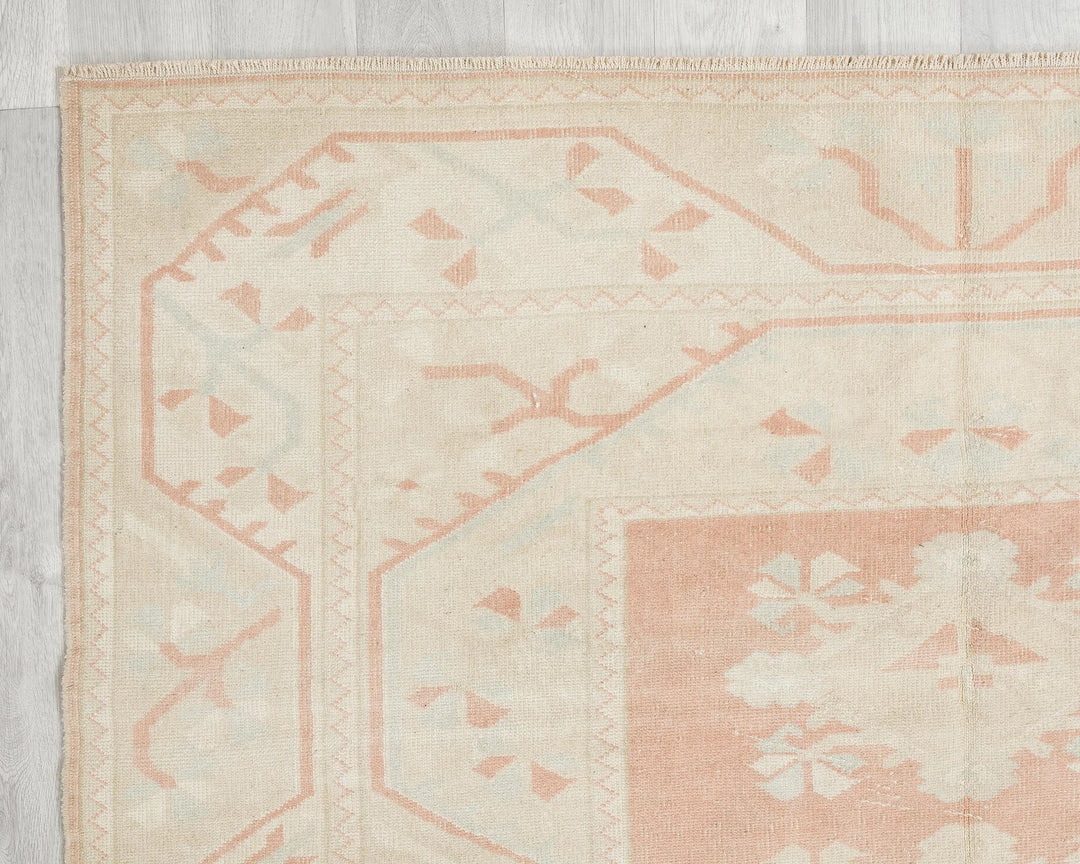 Beige Turkish Oushak Rug 5'1" x 7'7" Hand-Knotted | No. VR48243