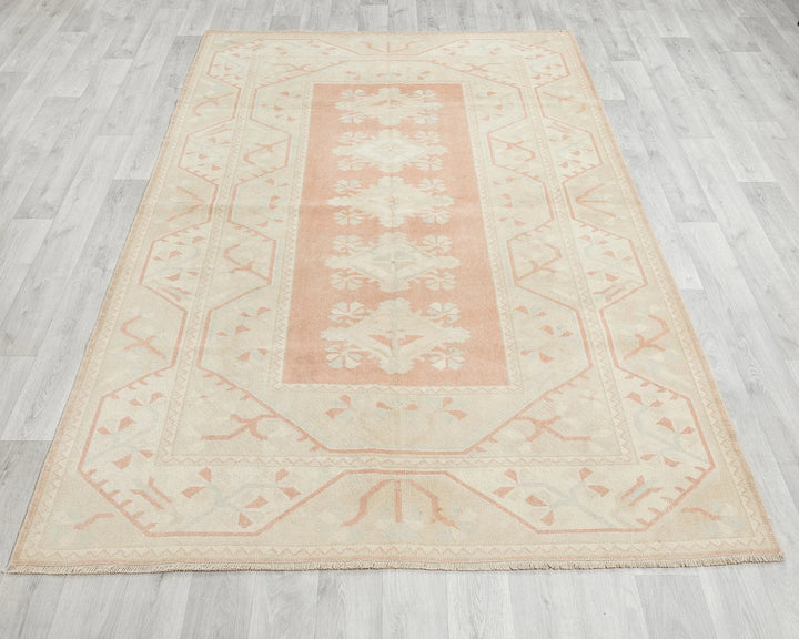 Beige Turkish Oushak Rug 5'1" x 7'7" Hand-Knotted | No. VR48243