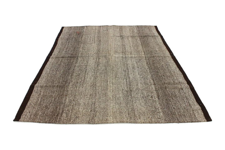 Black Turkish Kilim Rug 7' 10" x 5' 5" Flat-Weave | No. VR48276