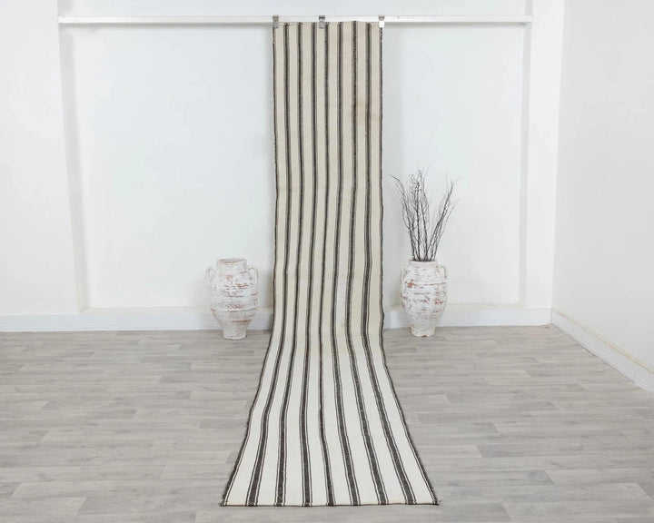 Ivory Turkish Kilim Rug 2' x 14' Flat-Weave | No. VR48360