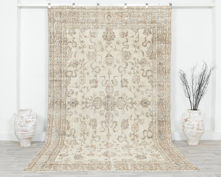 Beige Turkish Oushak Rug 6' 2" x 10' 4" Hand-Knotted