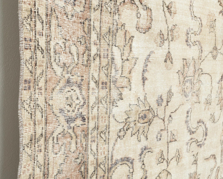 Beige Turkish Oushak Rug 6' 2" x 10' 4" Hand-Knotted close-up