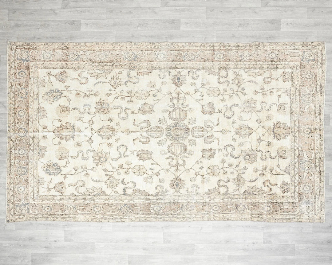 Beige Turkish Oushak Rug 6' 2" x 10' 4" Hand-Knotted reverse
