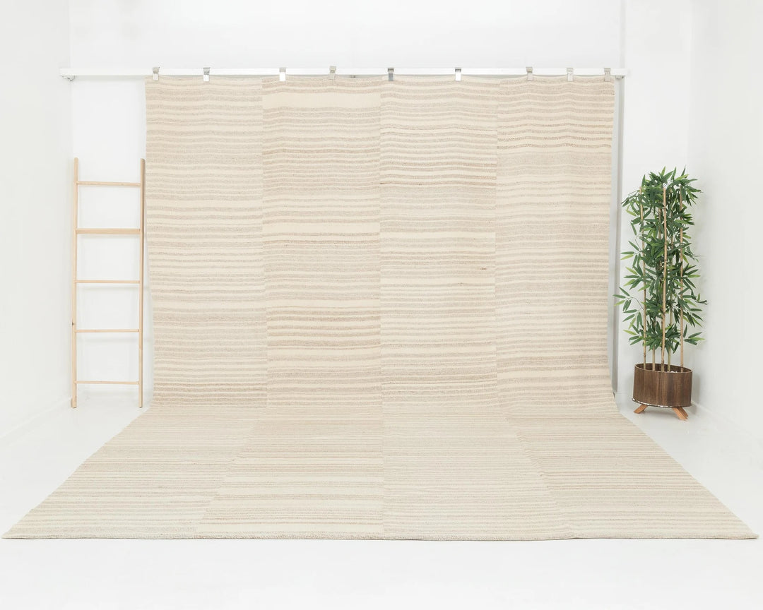 Beige Turkish Kilim Rug 9'6" x 12'10" Flat-Weave | No. VR48799