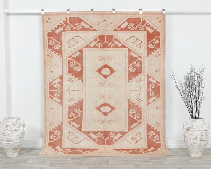 Red Turkish Oushak Rug 7'7" x 5'9" Hand-Knotted | No. VR48910