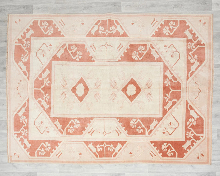 Red Turkish Oushak Rug 7'7" x 5'9" Hand-Knotted | No. VR48910