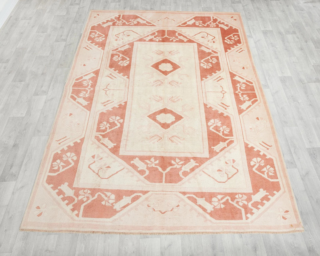 Red Turkish Oushak Rug 7'7" x 5'9" Hand-Knotted | No. VR48910