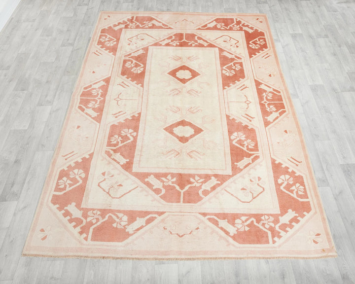 Red Turkish Oushak Rug 7'7" x 5'9" Hand-Knotted | No. VR48910