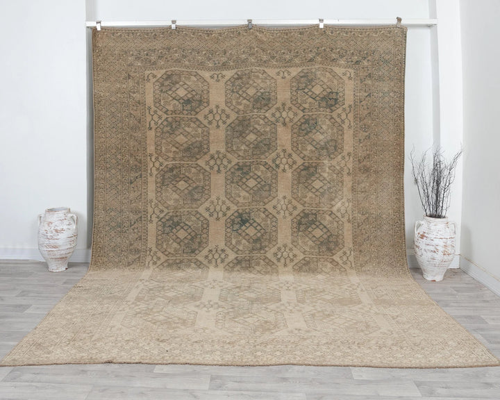 Beige Turkish Oushak Rug 8'7" x 11' Hand-Knotted