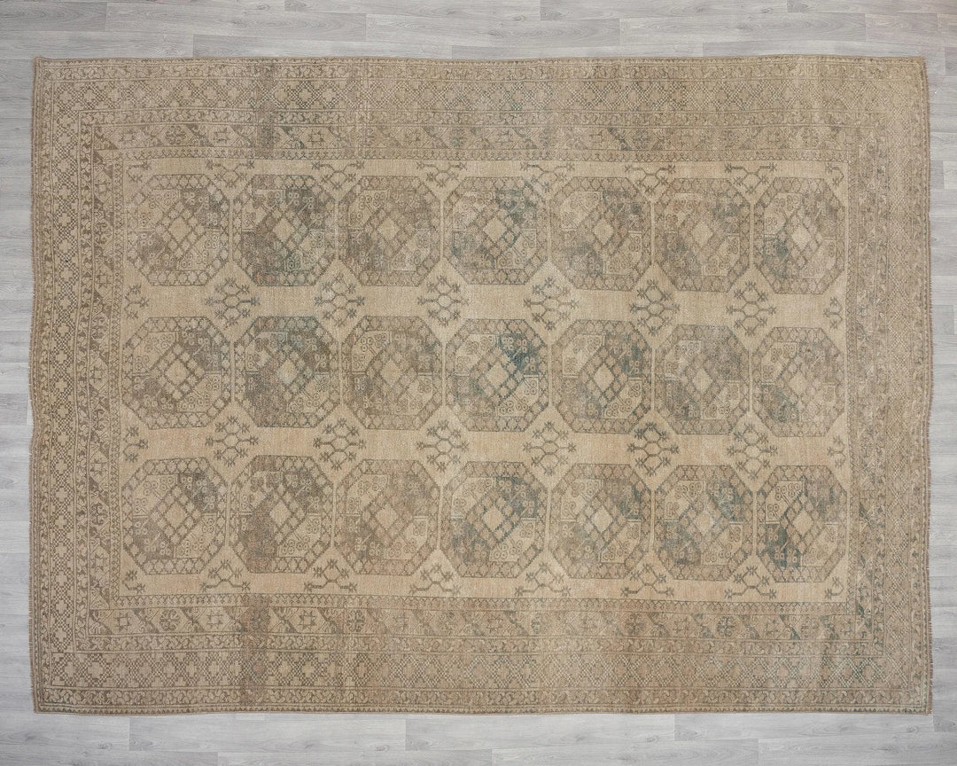 Beige Turkish Oushak Rug 8'7" x 11' Hand-Knotted reverse